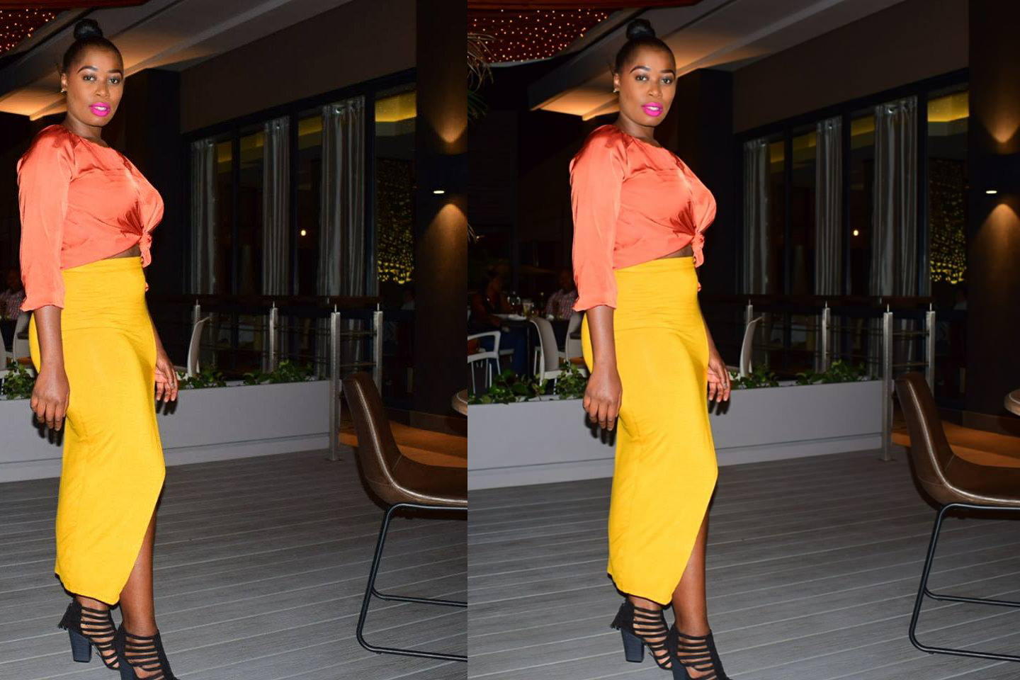 yellow skirt with slit style